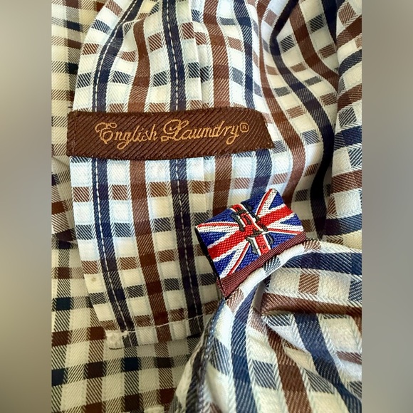 English Laundry Check Dress Shirt – Size 16/36-37 – Brown/Navy Plaid - Picture 5 of 9
